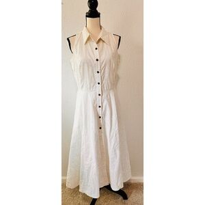 K Petite Collection White Floral Embroidered 90's Button Down A-Line Maxi Dress